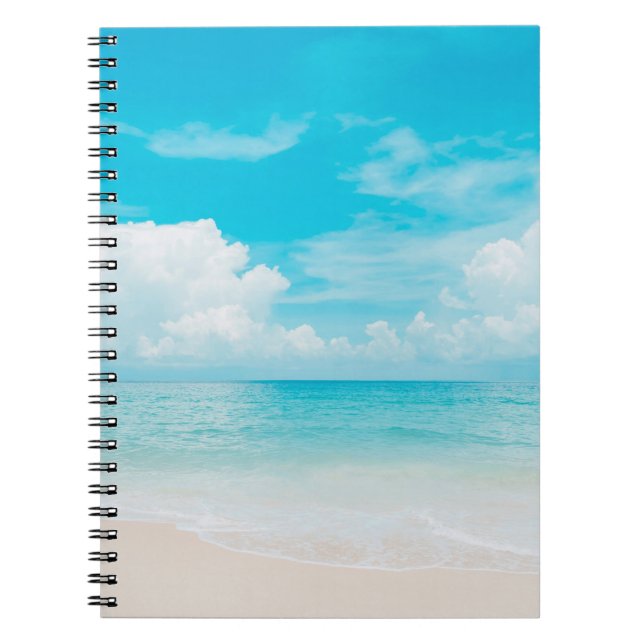 Cuaderno Hermosa playa tropical con cielo azul y c blanco (Frente)
