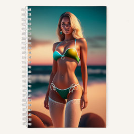 Cuaderno Hermosa pose chica en un portátil bikini