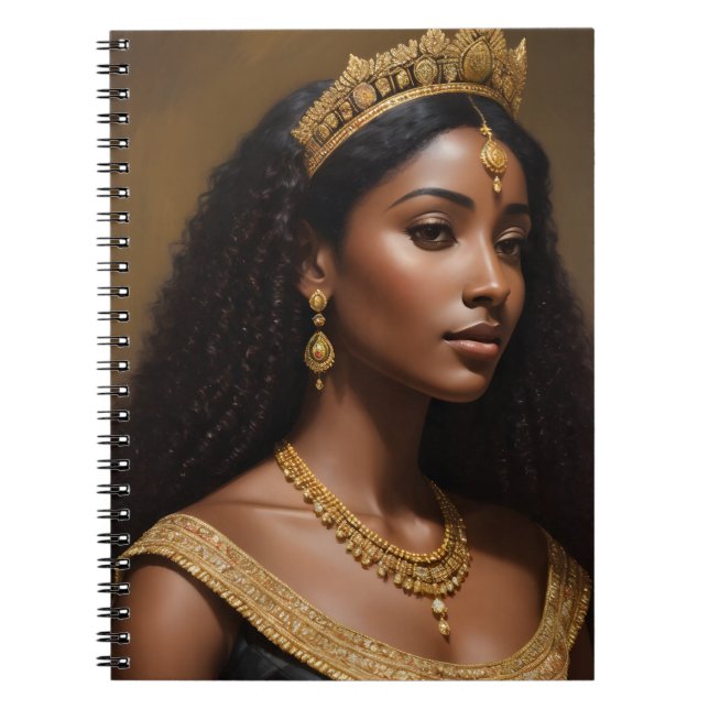 Cuaderno Hermosa Reina Negra Con Corona De Oro (Frente)