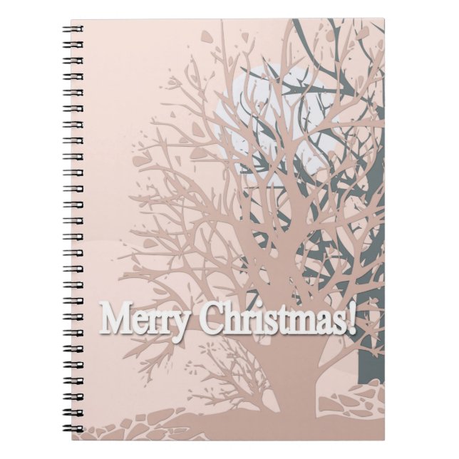Cuaderno Hermosa silueta de árboles navideños en bei rosa n (Frente)