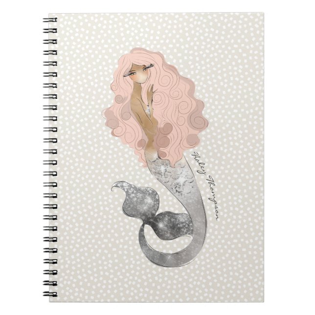 Cuaderno Hermosa sirena en el pelo rosado con tu nombre (Frente)