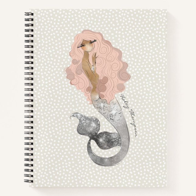 Cuaderno Hermosa sirena en el pelo rosado con tu nombre (Anverso)