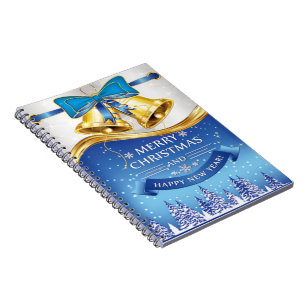 Cuaderno Hermosas campanas de Navidades dorados con arco az