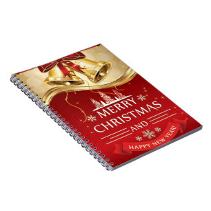 Cuaderno Hermosas campanas de Navidades dorados con arco ro