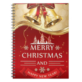 Cuaderno Hermosas campanas de Navidades dorados con arco ro