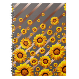 Cuaderno Hermosas flores amarillas sobre rayas grises y mar