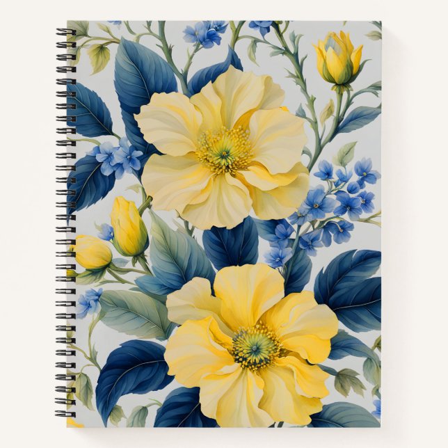 Cuaderno Hermosas flores amarillas y azules (Anverso)