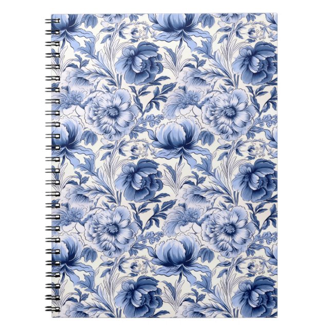 Cuaderno Hermosas flores azules de Toile de Jouy (Frente)