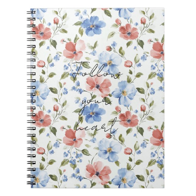 Cuaderno Hermosas Flores Azules Rojas (Frente)
