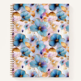 Cuaderno Hermosas flores azules Tinta de alcohol en pastele