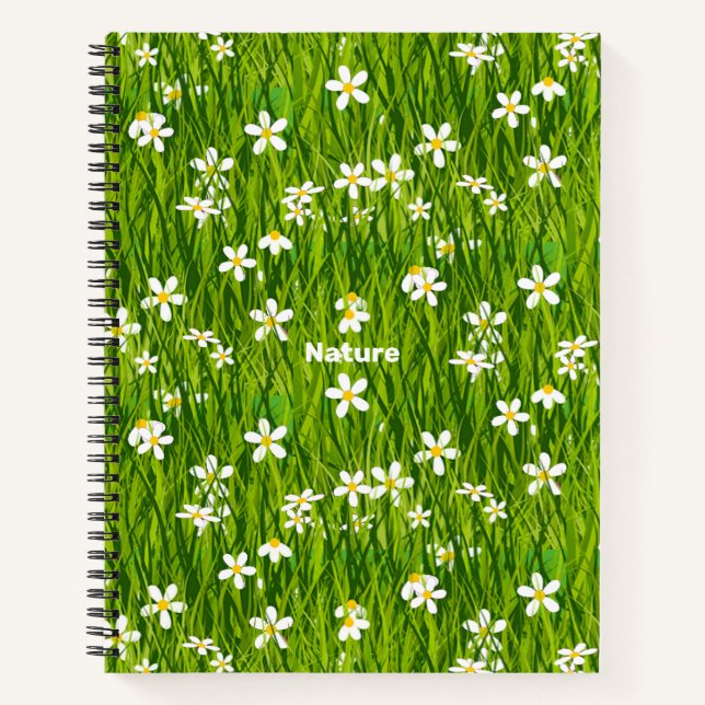 Cuaderno Hermosas flores blancas en hojas verdes (Anverso)