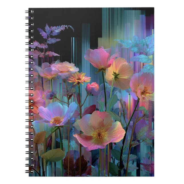 Cuaderno Hermosas flores de arte neón (Frente)