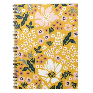 Cuaderno Hermosas flores de jardín con fondo amarillo. Mar