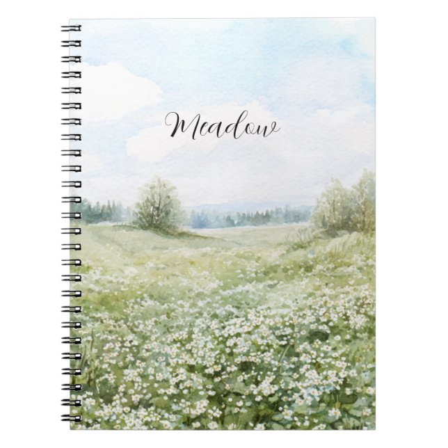 Cuaderno Hermosas flores de prado verde cielo azul (Frente)