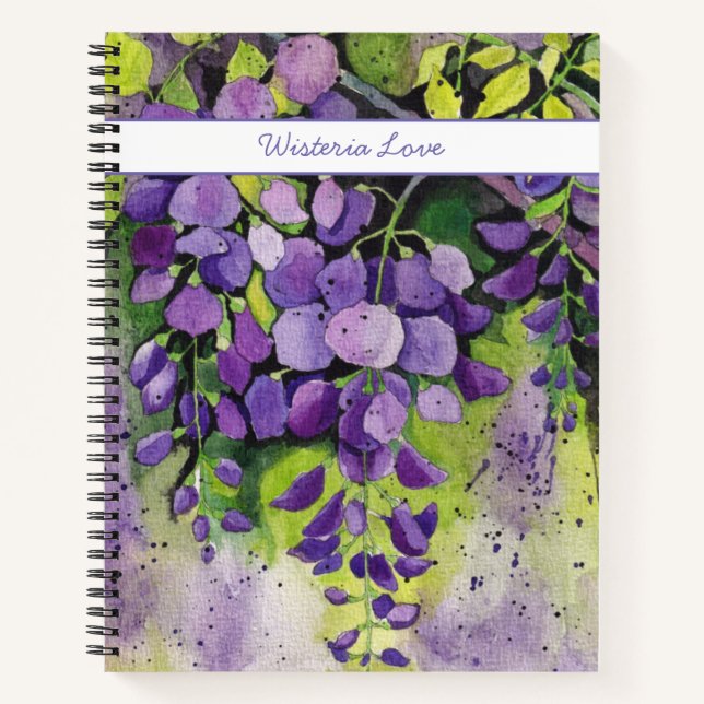 Cuaderno Hermosas Flores De Wisteria En Acuarela (Anverso)