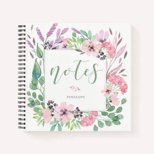 Cuaderno Hermosas flores | Floral acuarela y hojas (Anverso)