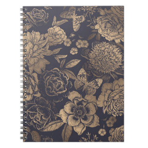 Cuaderno Hermosas flores peonías, rosas y mariposas.