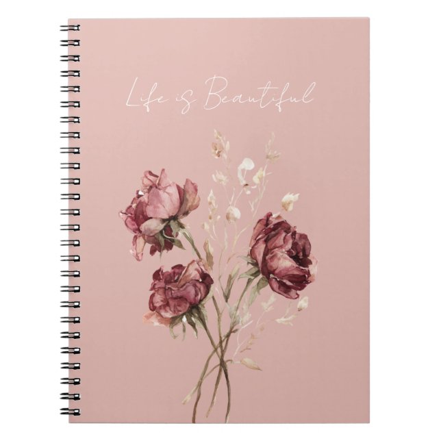Cuaderno Hermosas flores rojas borgoña (Frente)
