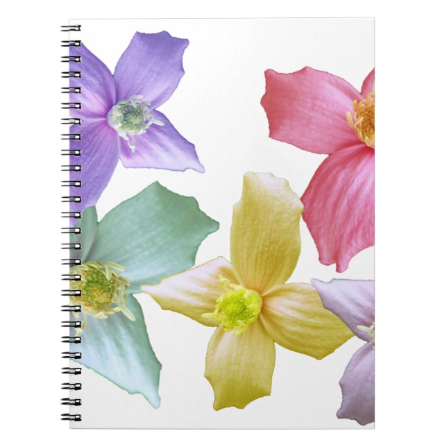 Cuaderno Hermosas flores rosas, azules, violetas y amarilla (Frente)