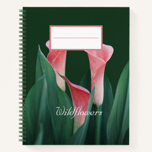 Cuaderno Hermosas flores silvestres rosas l Fondo verde osc