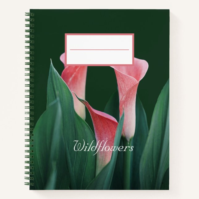 Cuaderno Hermosas flores silvestres rosas l Fondo verde osc (Anverso)