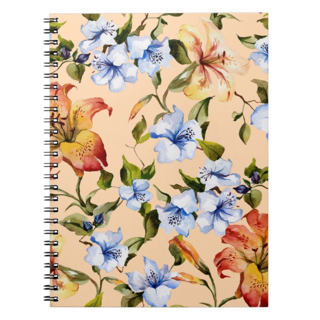 Cuaderno Hermosas lirios de tigre y flores azules pequeñas  (Frente)