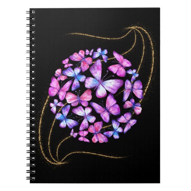Cuaderno Hermosas mariposas acuarelas con honda dorada (Frente)