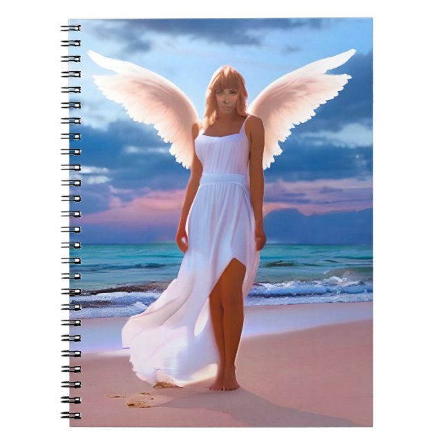 Cuaderno Hermosas mujeres con alas de ángel en una playa (Frente)