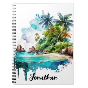 Cuaderno Hermosas olas de océano en la playa y conchas mari