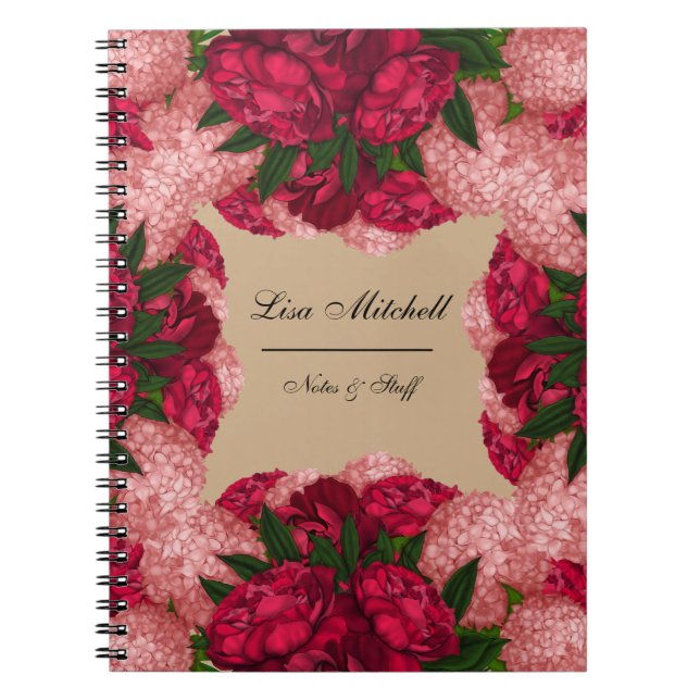 Cuaderno Hermosas peonías. Diseño personalizado (Frente)