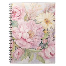 Cuaderno Hermosas peonías rosadas acuarelas.