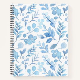 Cuaderno Hermosas plantas azules y blancas pintadas a mano