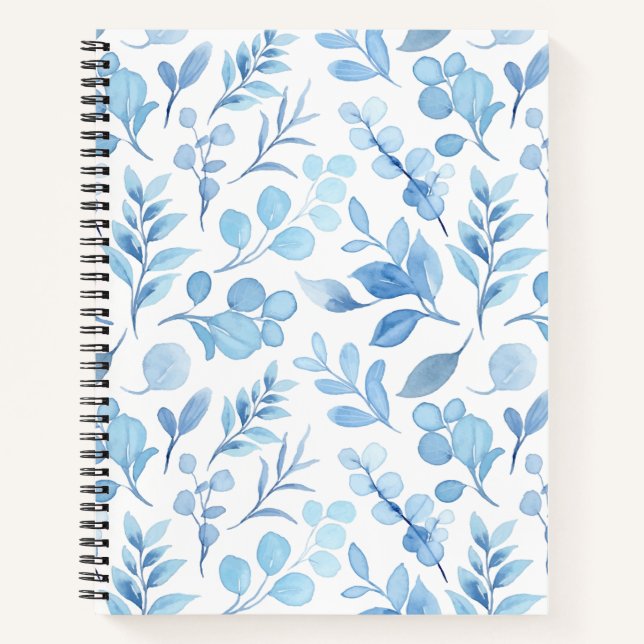Cuaderno Hermosas plantas azules y blancas pintadas a mano (Anverso)