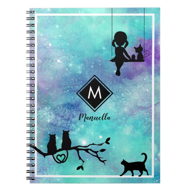 Cuaderno Hermoso acuario azul galaxia Chica diario (Frente)