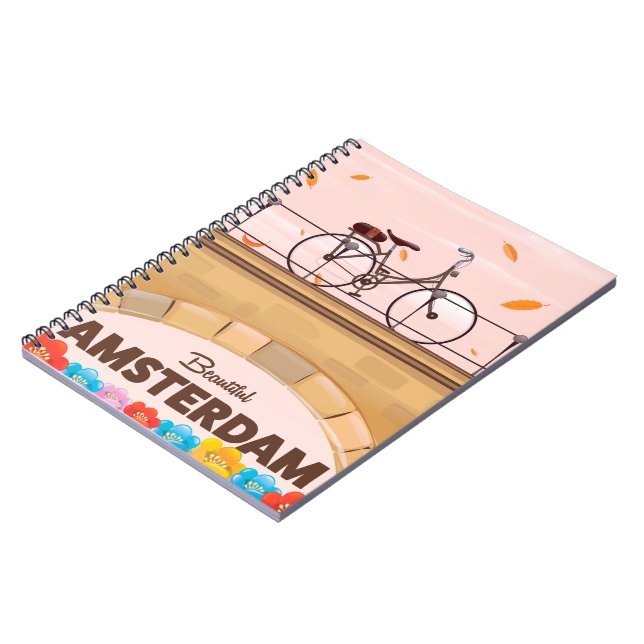 Cuaderno Hermoso afiche de viajes en bicicleta de Amsterdam (Lado Izquierdo)