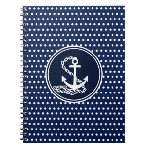 Cuaderno Hermoso Ancla, Azul Marítimo Y Blanco