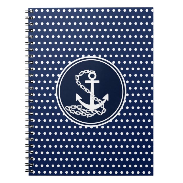 Cuaderno Hermoso Ancla, Azul Marítimo Y Blanco (Frente)
