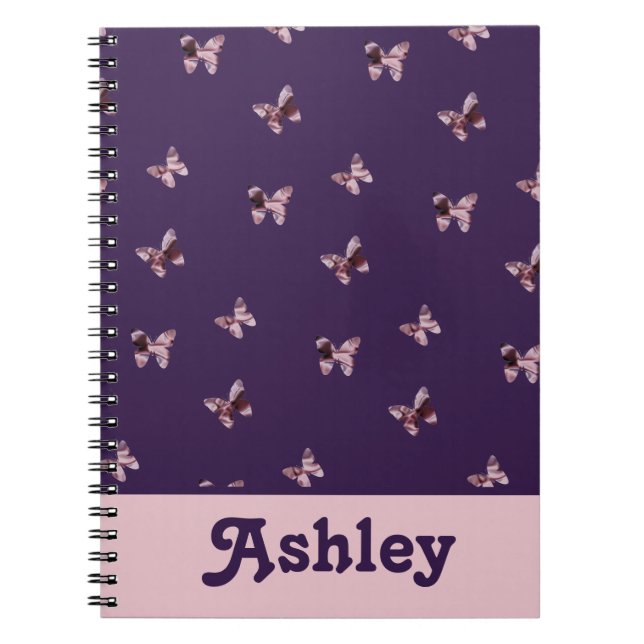 Cuaderno Hermoso animal patrón de mariposa satinada rosada (Frente)