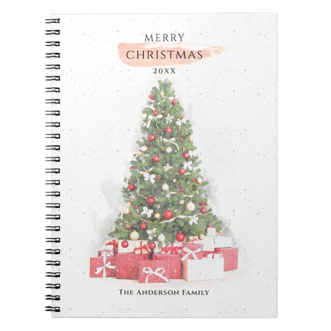 Cuaderno Hermoso Árbol de Navidad acuarela Vacaciones arte (Frente)