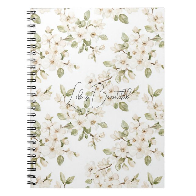Cuaderno Hermoso árbol florido de crema (Frente)