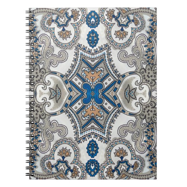 Cuaderno Hermoso blanco y azul arabesco, patrón islámico (Frente)