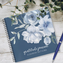 Cuaderno Hermoso Blue Floral Watercolor Gratitude Journal