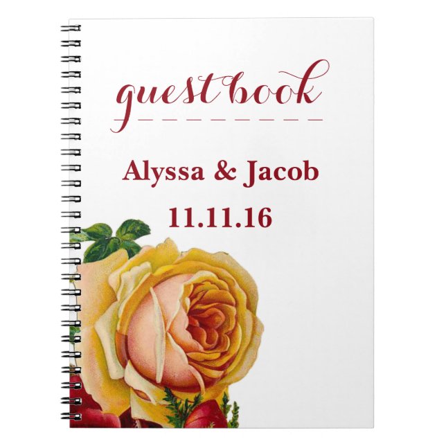 Cuaderno Hermoso Boda blanco de rosas rojas y oro (Frente)