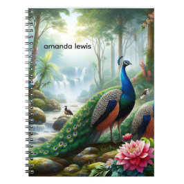 Cuaderno Hermoso bosque lluvioso con Peacock personalizado