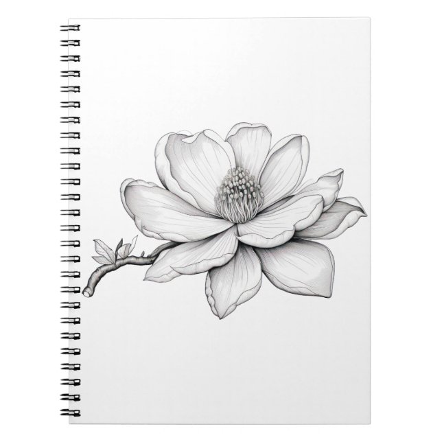 Cuaderno Hermoso bosquejo de flores de Magnolia (Frente)