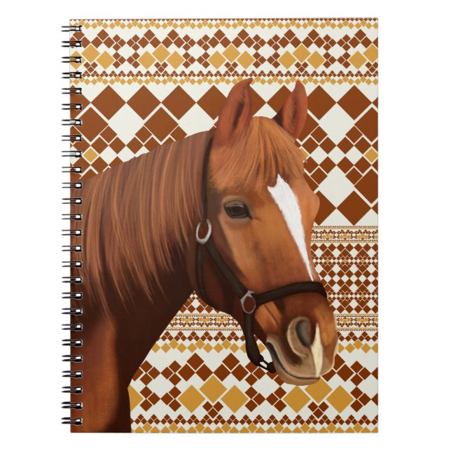 Cuaderno Hermoso caballo marrón en patrón geométrico terres (Frente)