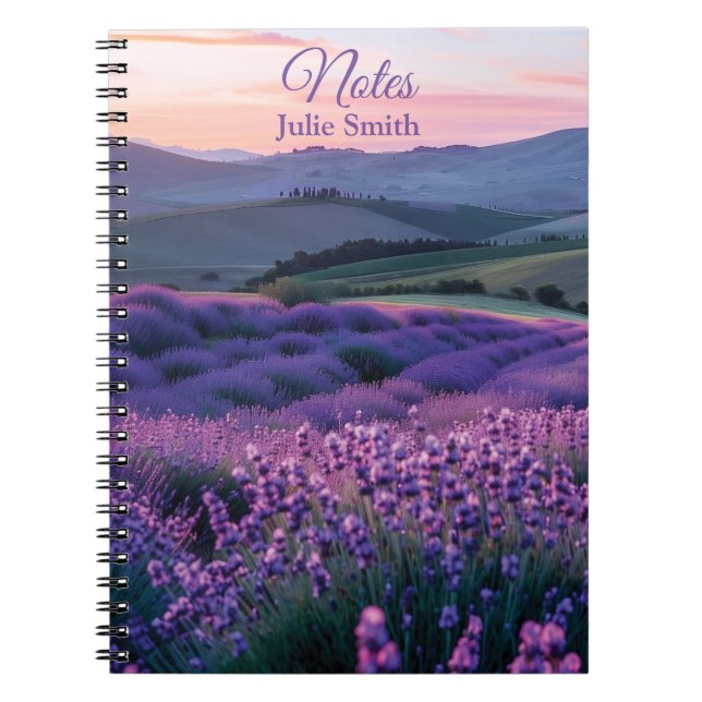 Cuaderno Hermoso campo de lavanda al atardecer (Frente)