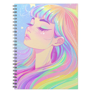 Cuaderno hermoso chica brillante con pelo arco iris de la c