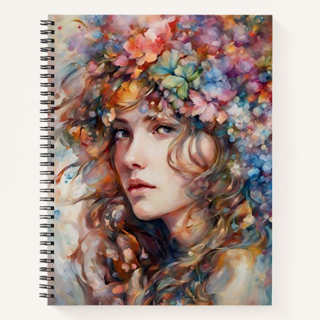 Cuaderno Hermoso Chica con flores en el pelo (Anverso)