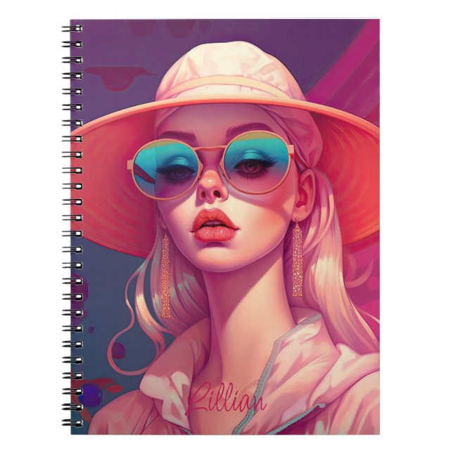 Cuaderno Hermoso Chica con gafas de sol y gorra (Frente)